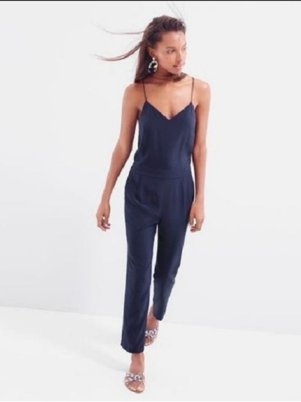J.Crew Navy Silk Pant Jumpsuit With Pockets 4
